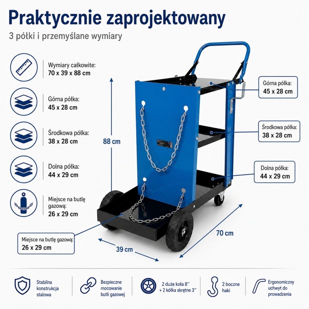 Svářecí Vozík BITUXX Na Svářečku Plynovou Láhev 40 kg Ocelový M20102
